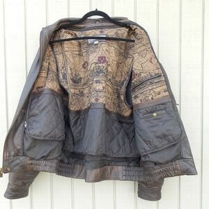 Wilsons Leather Bomber Jacket Vintage Map Lining Mens Large Brown Outerwear Coat